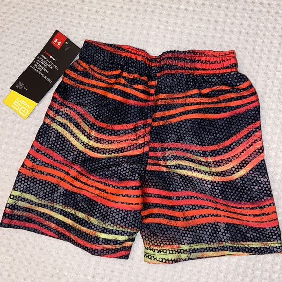 NEW! UNDER ARMOUR Youth Board Shorts Swim Trunks Orange Spark Gray Stripe 2T - Picture 4 of 10